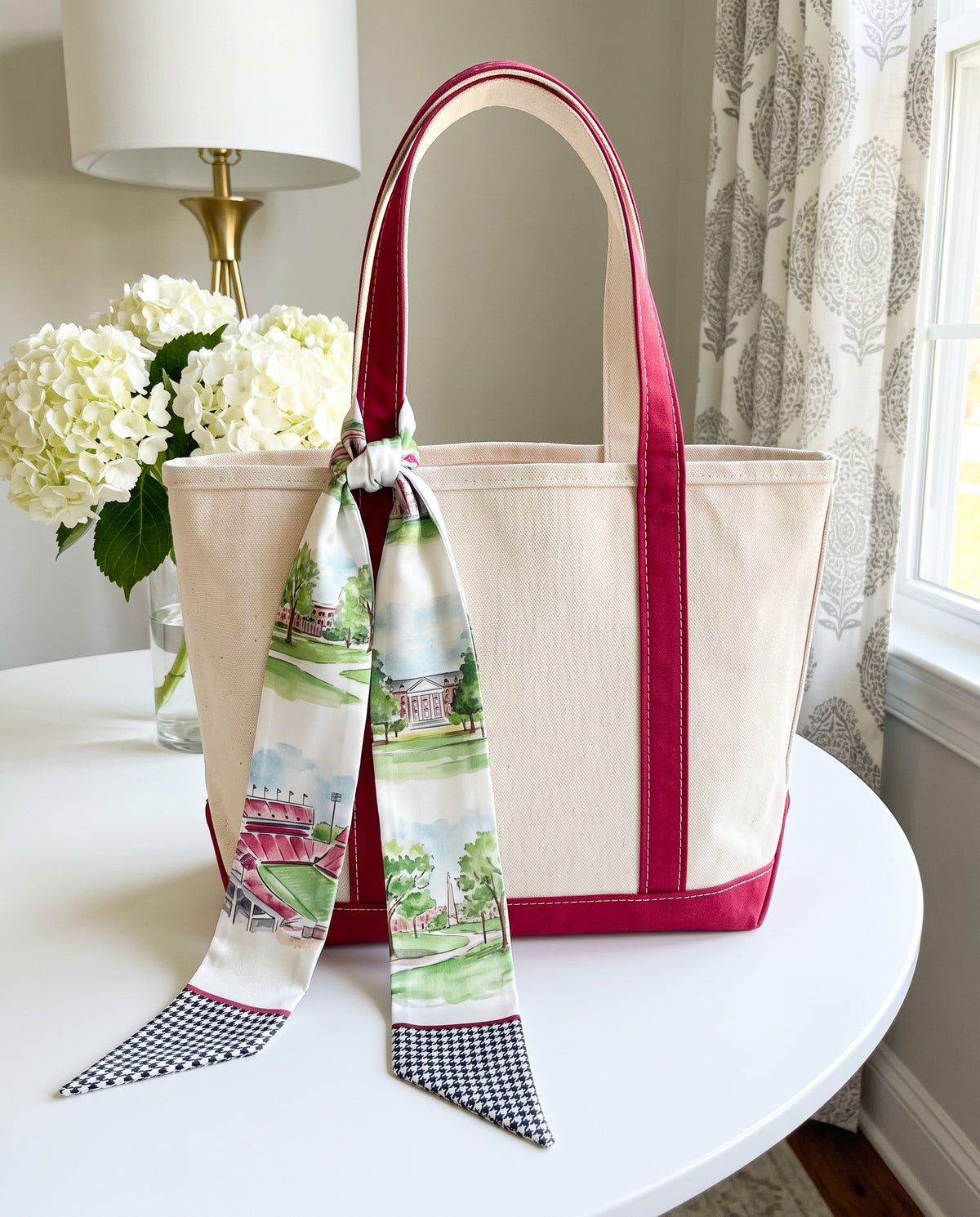 The Roll Tide Twilly, tied on a tote
